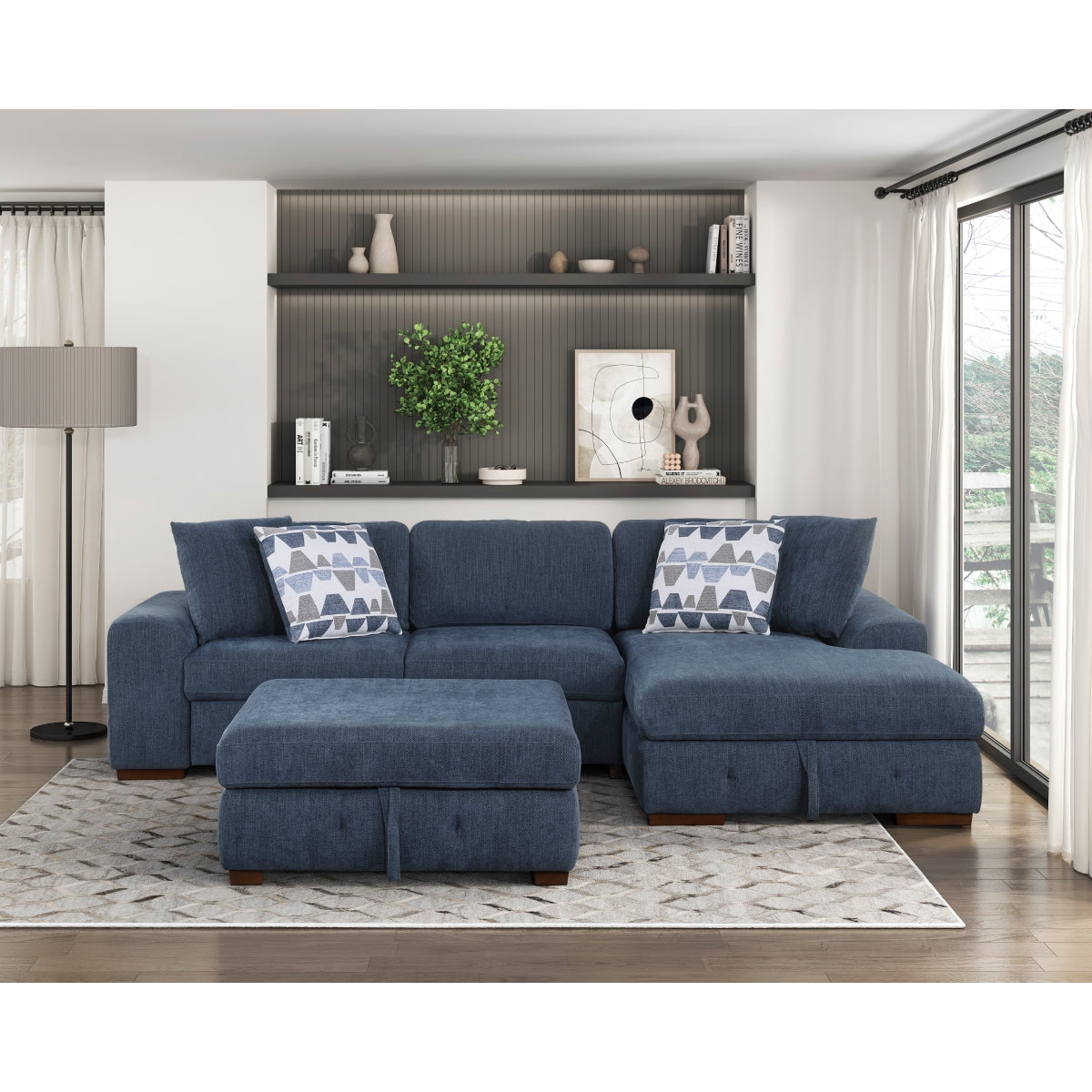 Raife 3-Piece Sectional with Right Chaise, Pull-out Bed and Ottoman