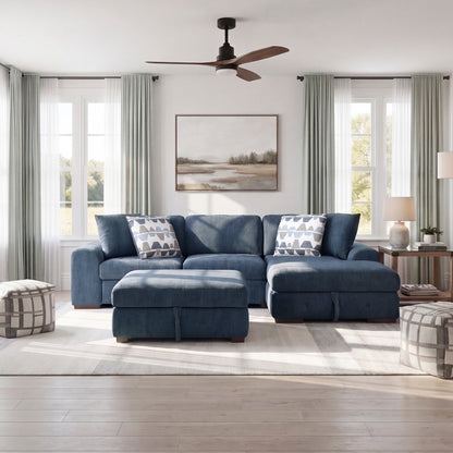 Raife 3-Piece Sectional with Right Chaise, Pull-out Bed and Ottoman