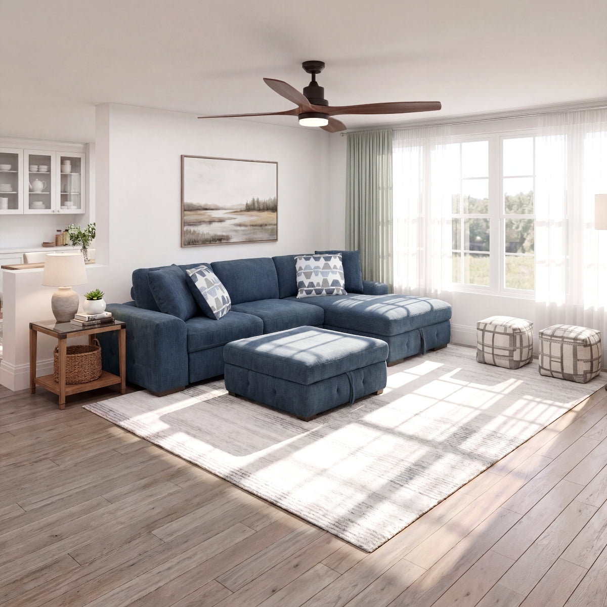 Raife 3-Piece Sectional with Right Chaise, Pull-out Bed and Ottoman