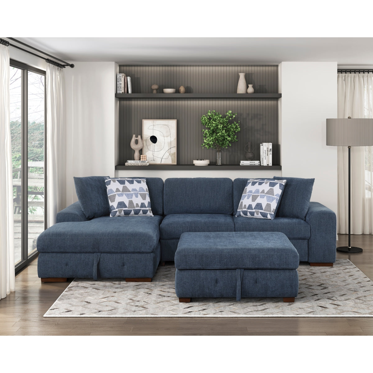 Raife 3-Piece Sectional with Left Chaise, Pull-out Bed and Ottoman