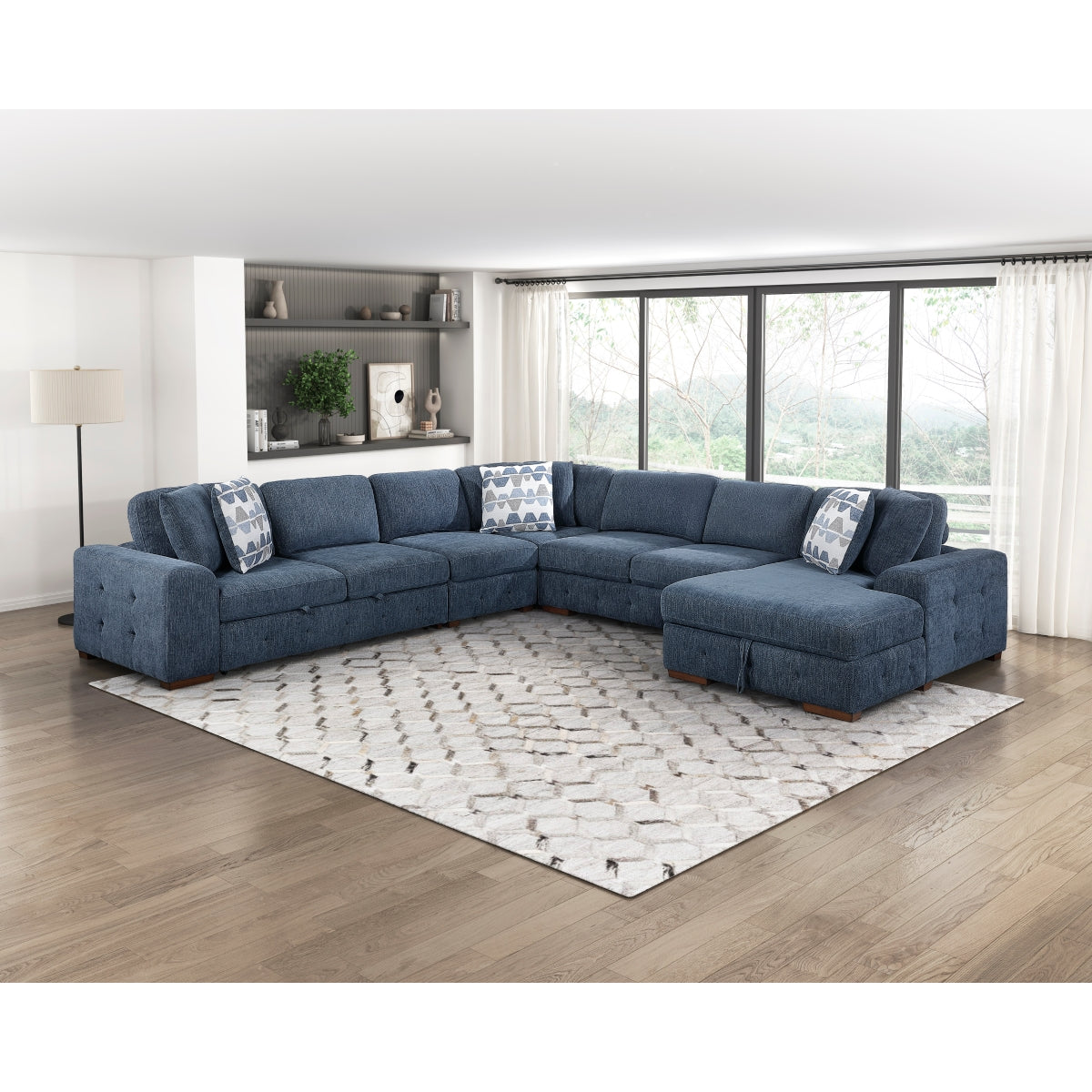 Raife 5-Piece Sectional with Right Chaise and Pull-out Bed
