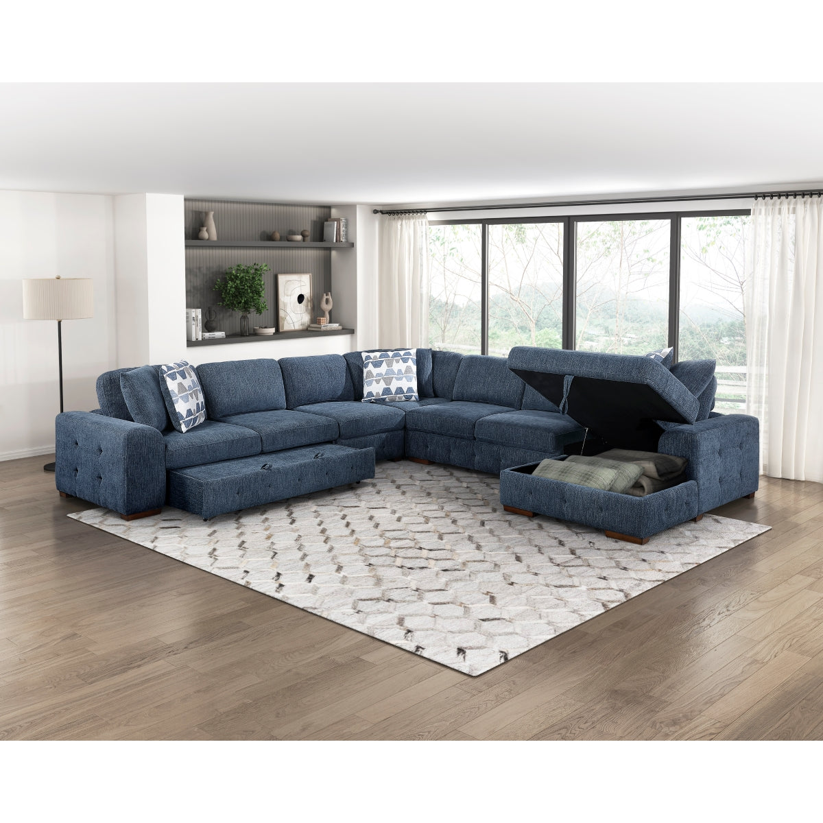 Raife 5-Piece Sectional with Right Chaise and Pull-out Bed