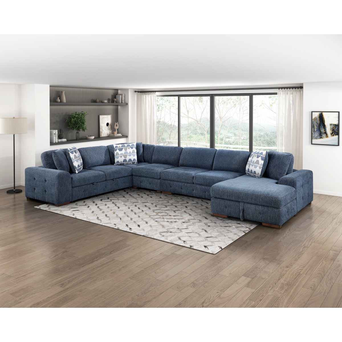 Raife 5-Piece Sectional with Right Chaise and Pull-out Bed