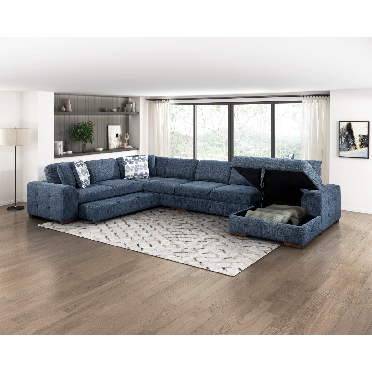 Raife 5-Piece Sectional with Right Chaise and Pull-out Bed