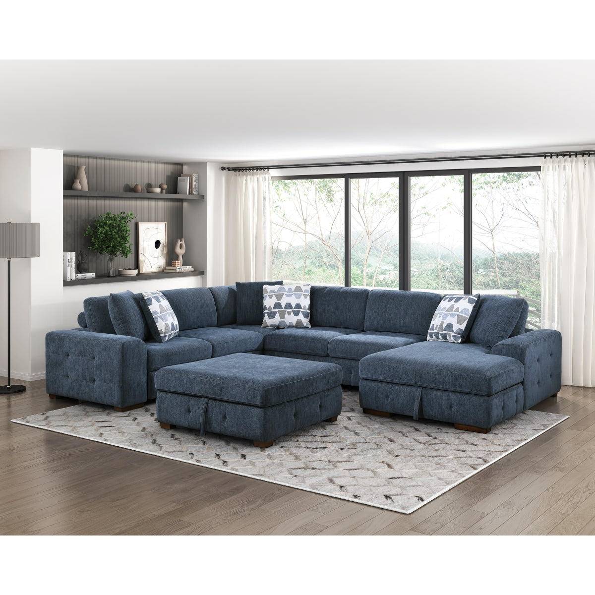 Raife 5-Piece Sectional with Right Chaise, Pull-out Bed and Ottoman