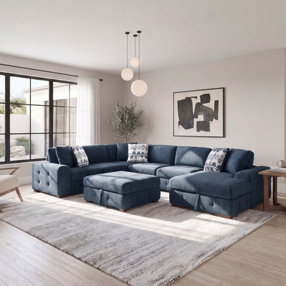 Raife 5-Piece Sectional with Right Chaise, Pull-out Bed and Ottoman