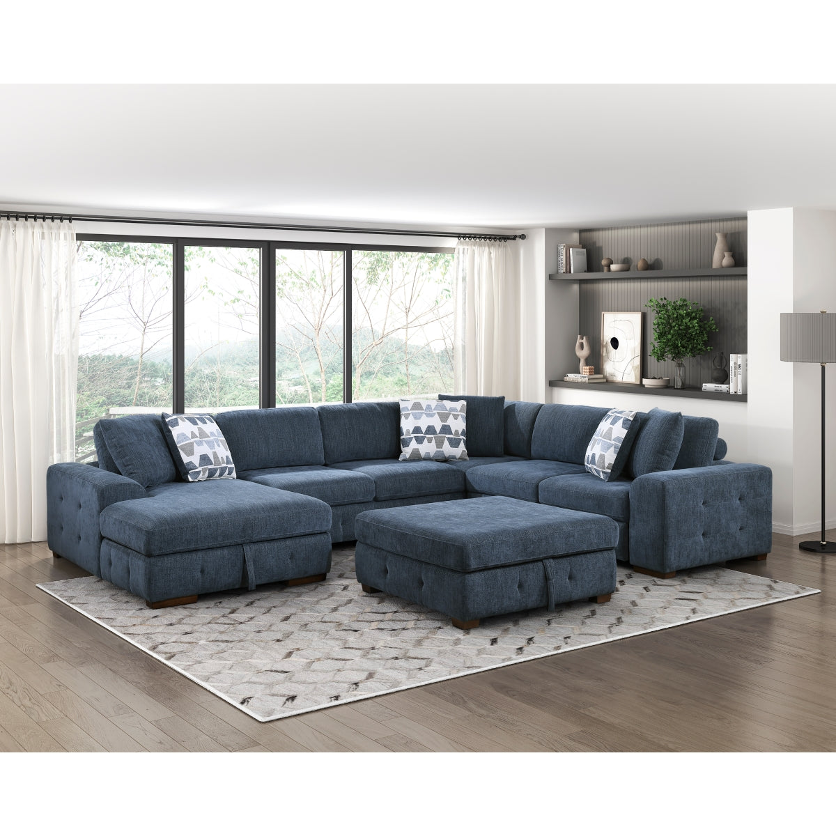 Raife 5-Piece Sectional with Left Chaise, Pull-out Bed and Ottoman