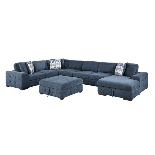 Raife 6-Piece Sectional with Right Chaise, Pull-out Bed and Ottoman