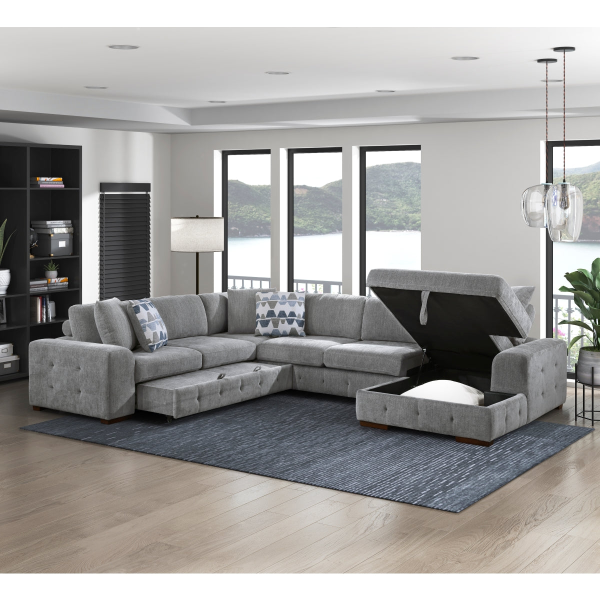Raife 4-Piece Sectional with Right Chaise and Pull-out Bed