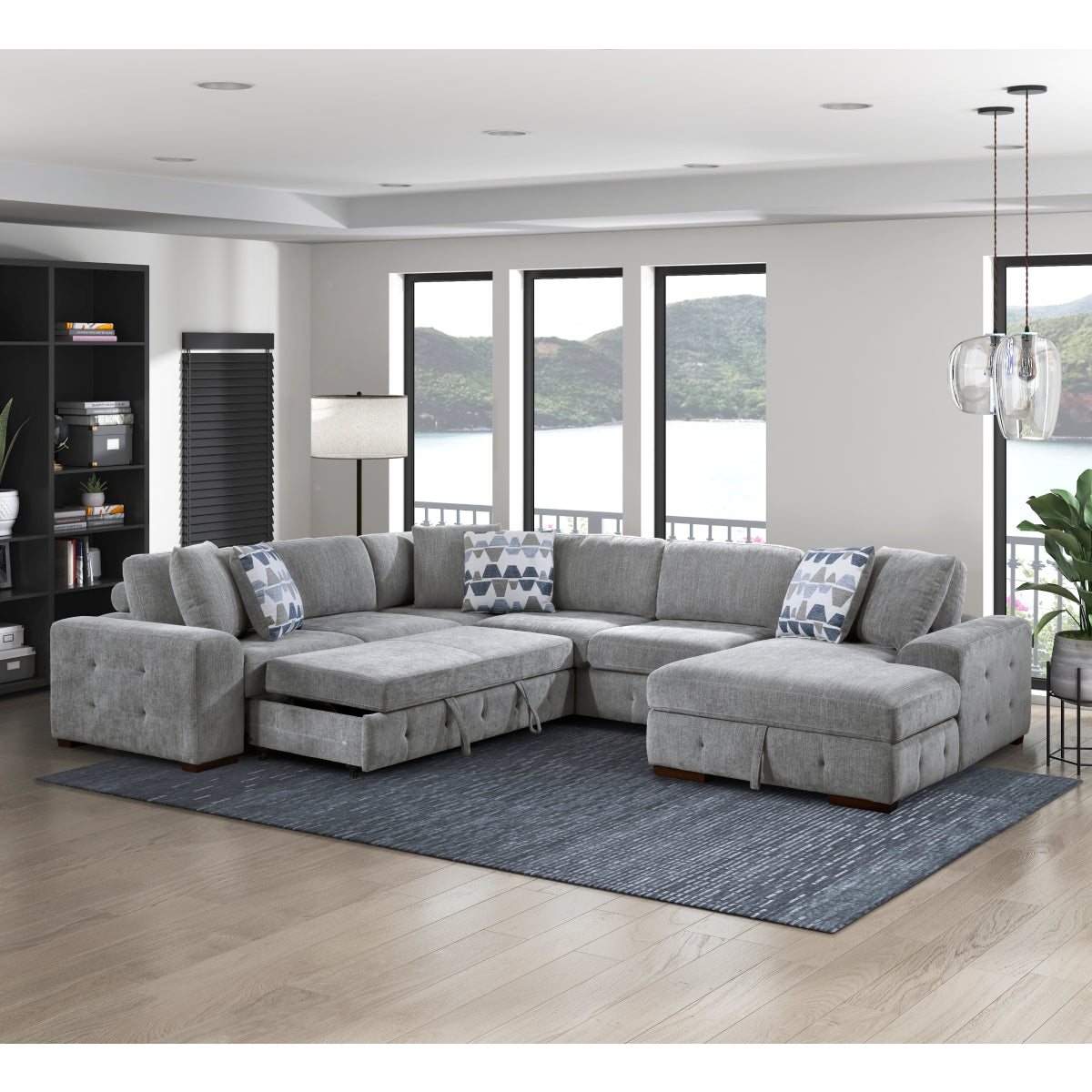 Raife 4-Piece Sectional with Right Chaise and Pull-out Bed