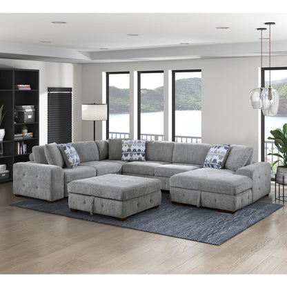 Raife 5-Piece Sectional with Right Chais, Pull-out Bed and Ottoman