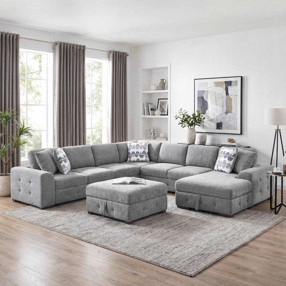 Raife 6-Piece Sectional with Right Chaise, Pull-out Bed and Ottoman