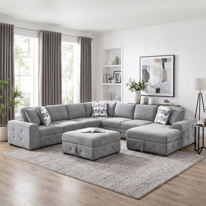 Raife 6-Piece Sectional with Right Chaise, Pull-out Bed and Ottoman
