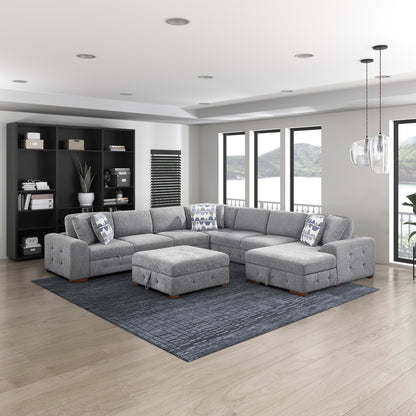 Raife 6-Piece Sectional with Right Chaise, Pull-out Bed and Ottoman