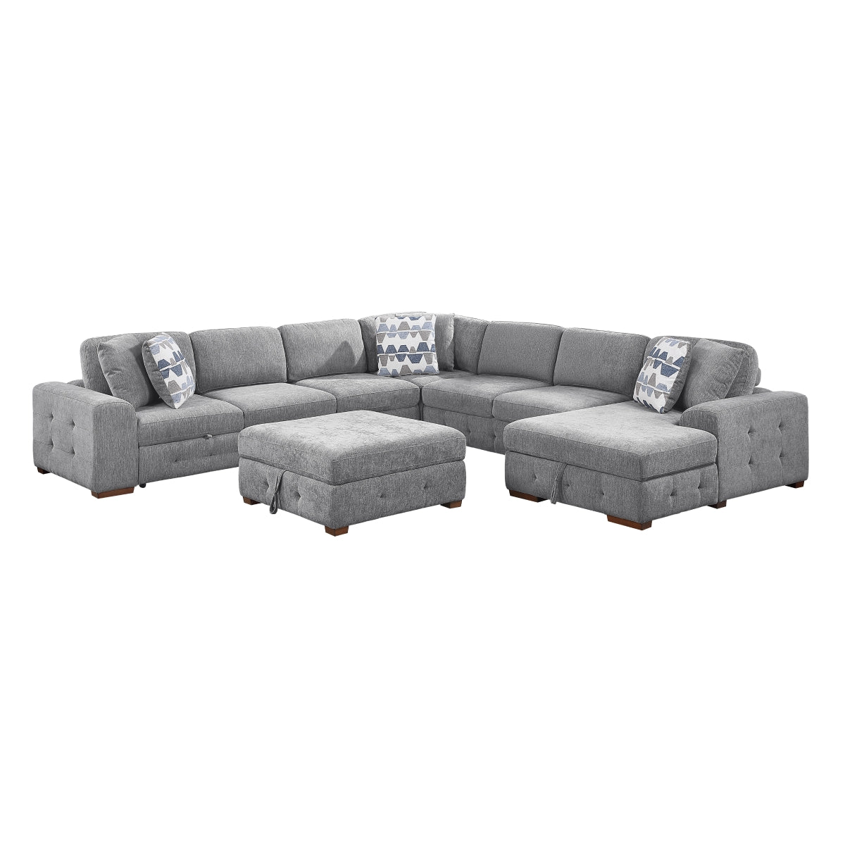Raife 6-Piece Sectional with Right Chaise, Pull-out Bed and Ottoman
