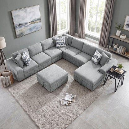 Raife 6-Piece Sectional with Right Chaise, Pull-out Bed and Ottoman