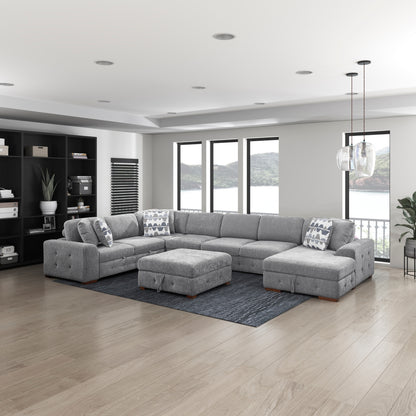 Raife 6-Piece Sectional with Right Chaise, Pull-out Bed and Ottoman