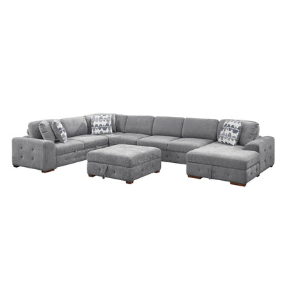 Raife 6-Piece Sectional with Right Chaise, Pull-out Bed and Ottoman