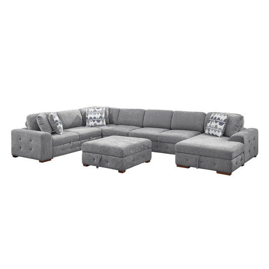 Raife 6-Piece Sectional with Right Chaise, Pull-out Bed and Ottoman