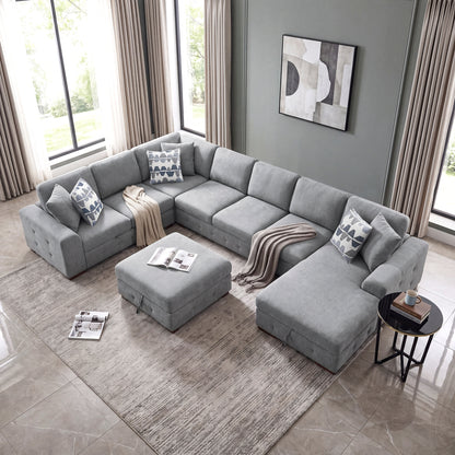 Raife 6-Piece Sectional with Right Chaise, Pull-out Bed and Ottoman