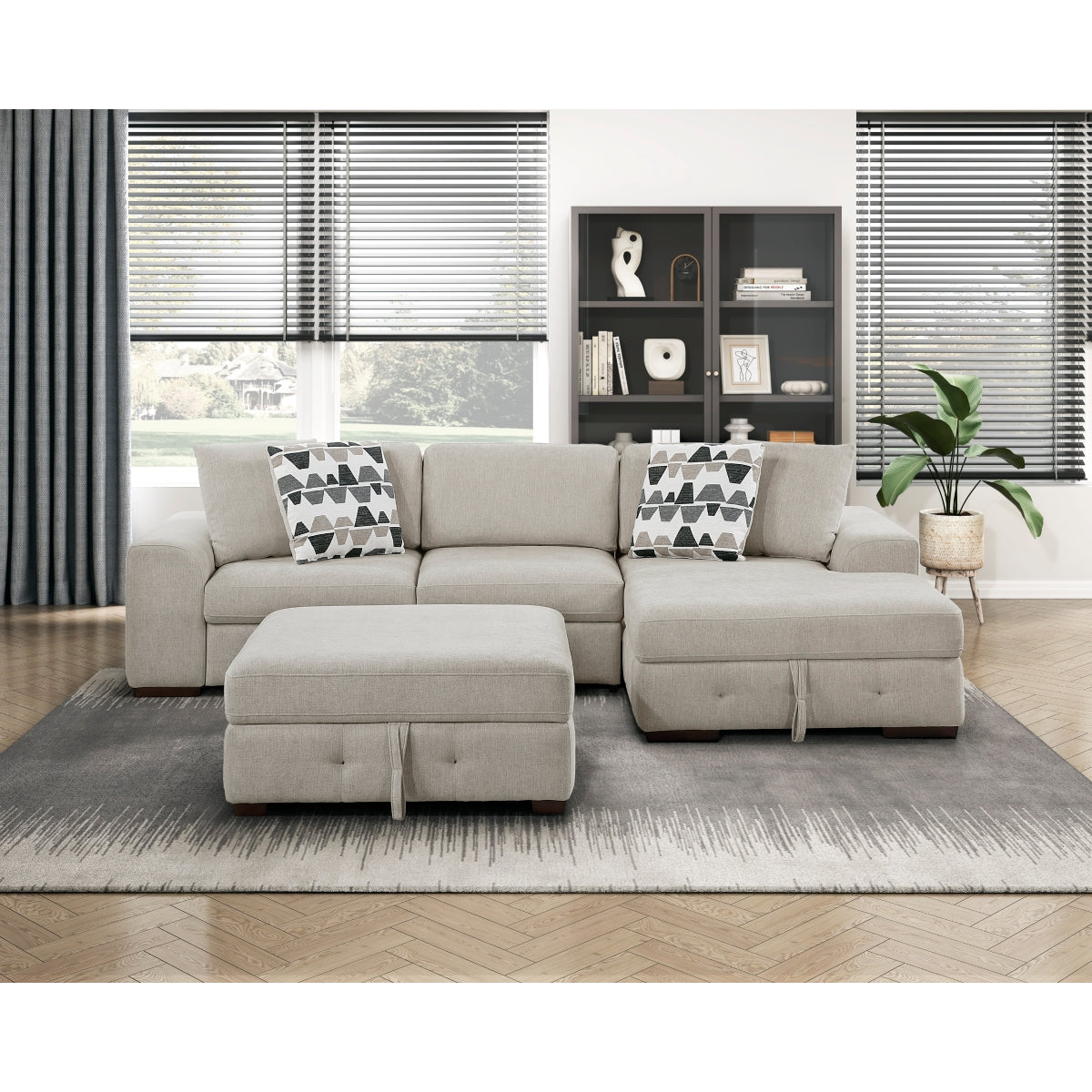 Raife 3-Piece Sectional with Right Chaise, Pull-out Bed and Ottoman