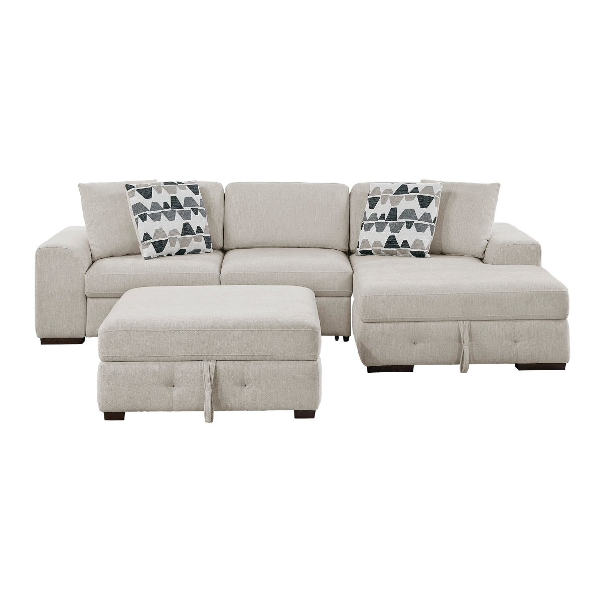 Raife 3-Piece Sectional with Right Chaise, Pull-out Bed and Ottoman