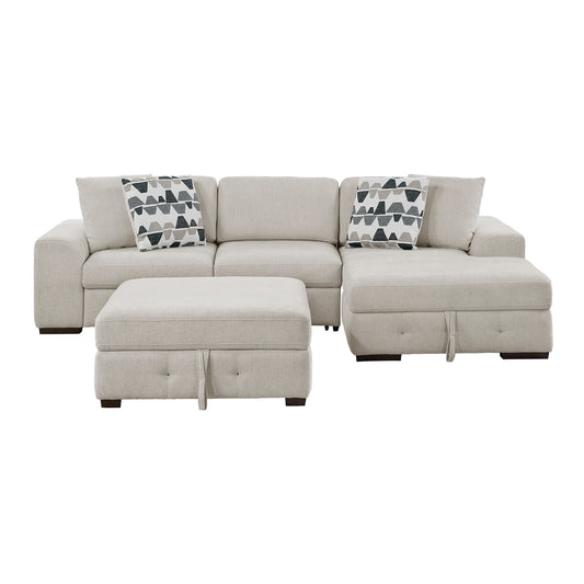 Raife 3-Piece Sectional with Right Chaise, Pull-out Bed and Ottoman