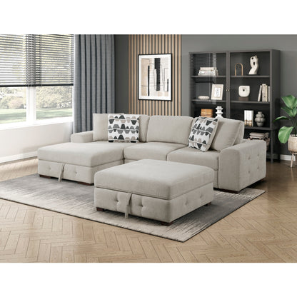 Raife 3-Piece Sectional with Left Chaise, Pull-out Bed and Ottoman