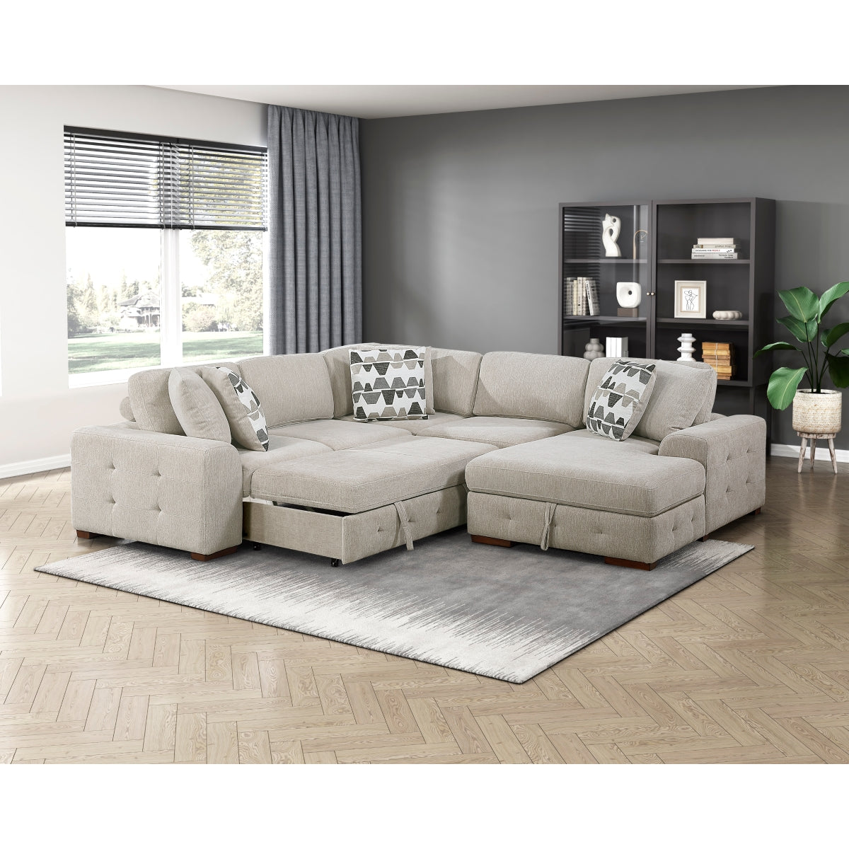 Raife 4-Piece Sectional with Right Chaise and Pull-out Bed
