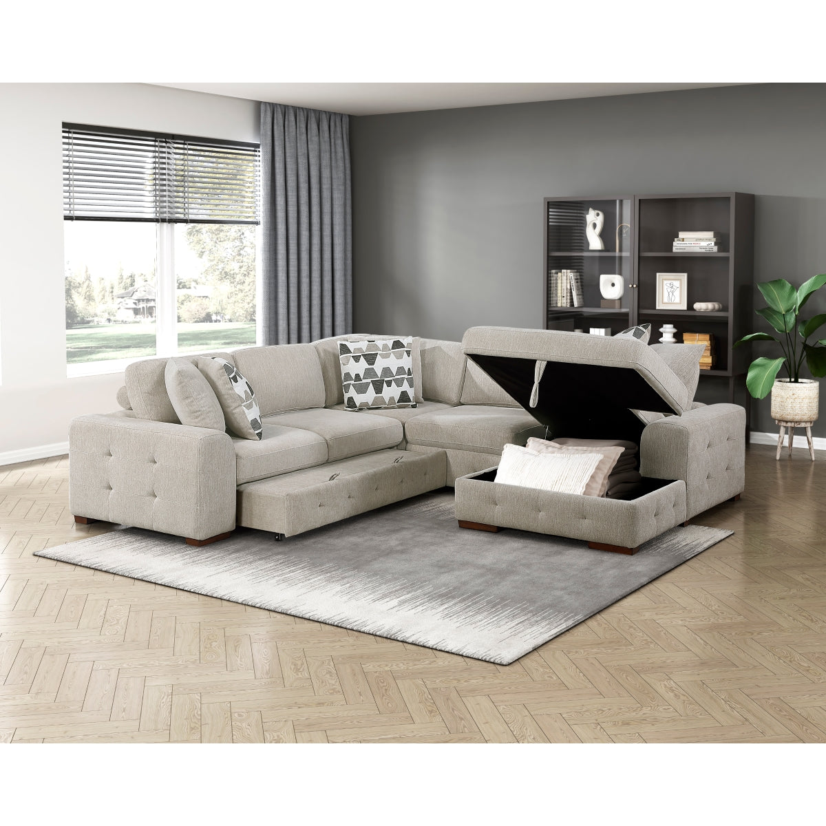 Raife 4-Piece Sectional with Right Chaise and Pull-out Bed
