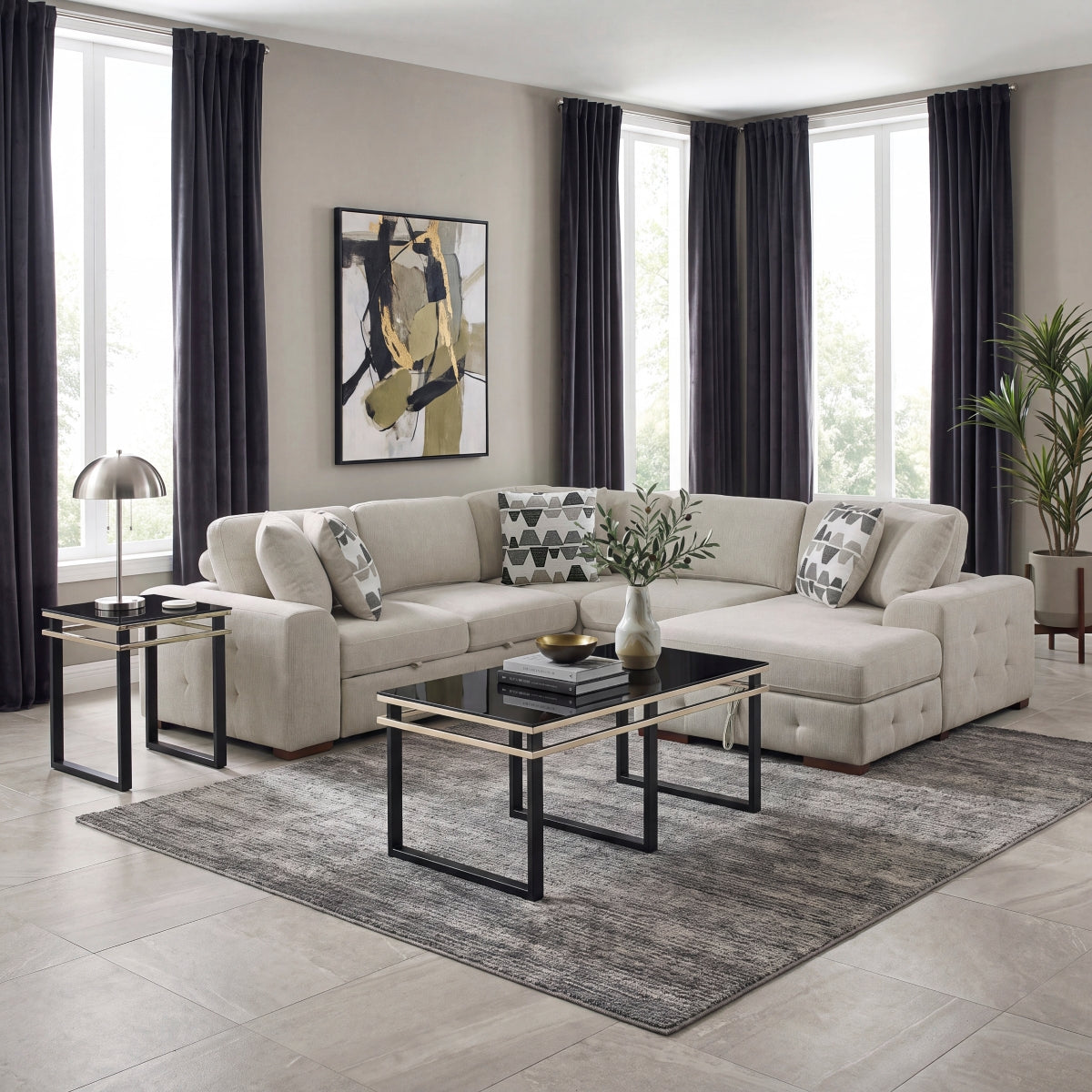 Raife 4-Piece Sectional with Right Chaise and Pull-out Bed