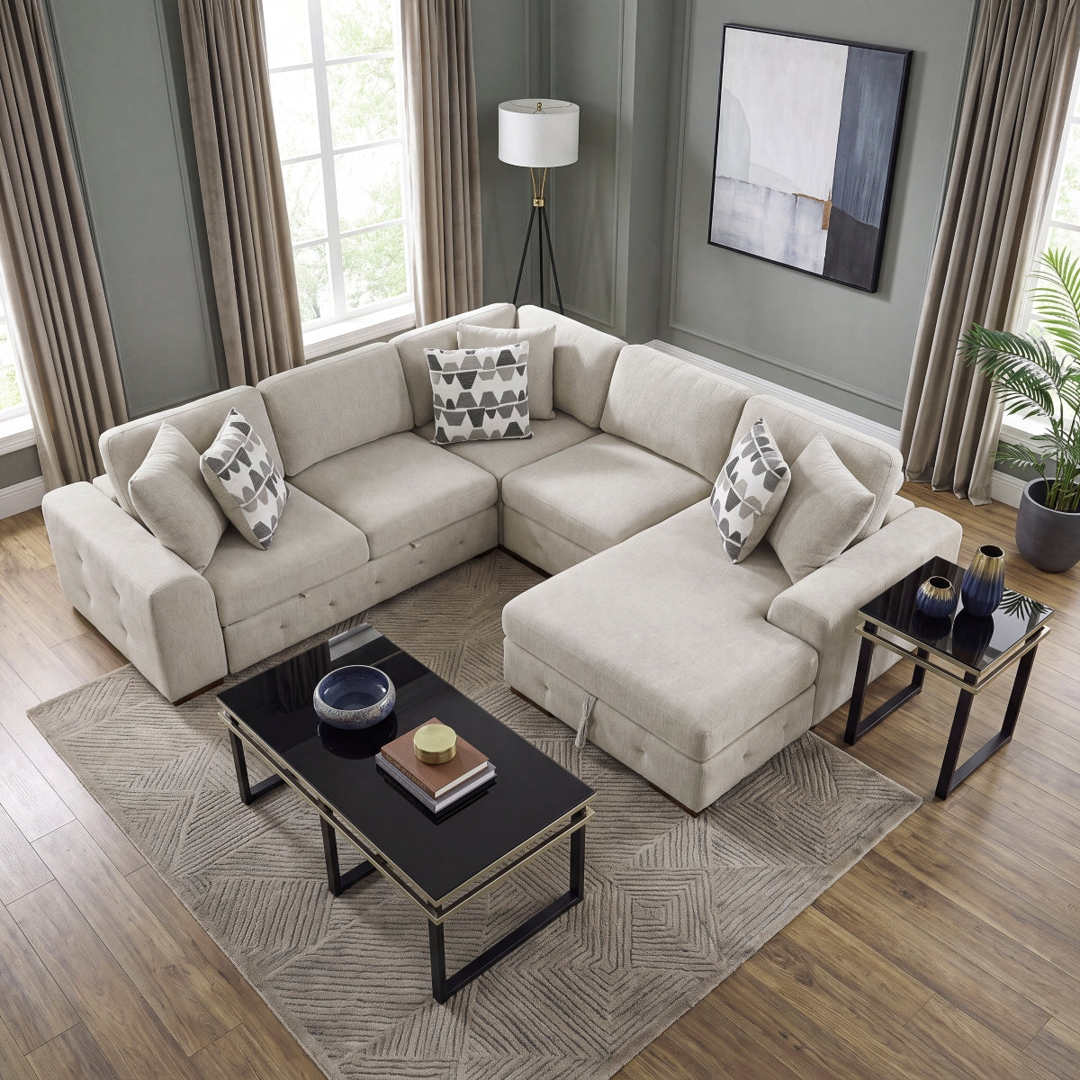 Raife 4-Piece Sectional with Right Chaise and Pull-out Bed