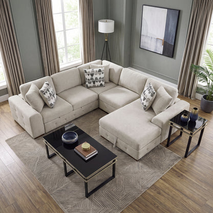 Raife 4-Piece Sectional with Right Chaise and Pull-out Bed
