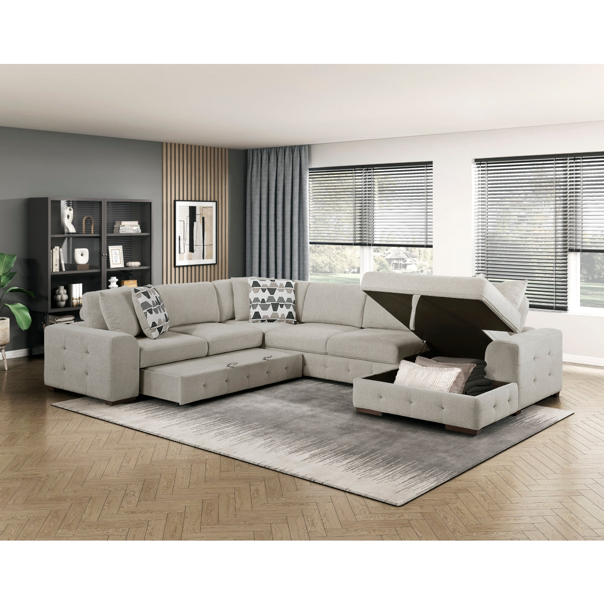 Raife 4-Piece Sectional with Right Chaise and Pull-out Bed