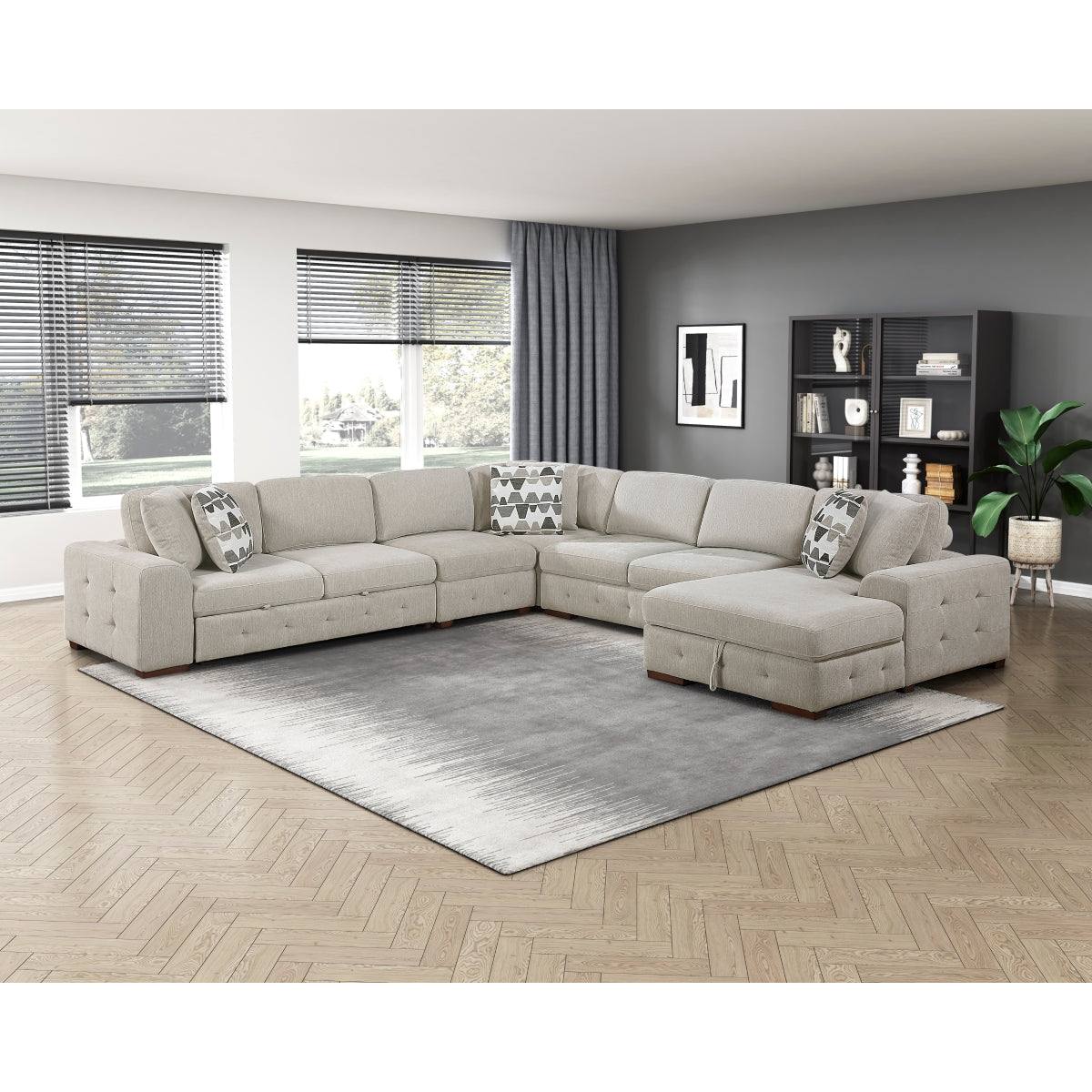 Raife 5-Piece Sectional with Right Chaise and Pull-out Bed