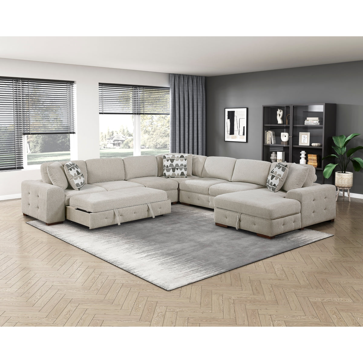 Raife 5-Piece Sectional with Right Chaise and Pull-out Bed