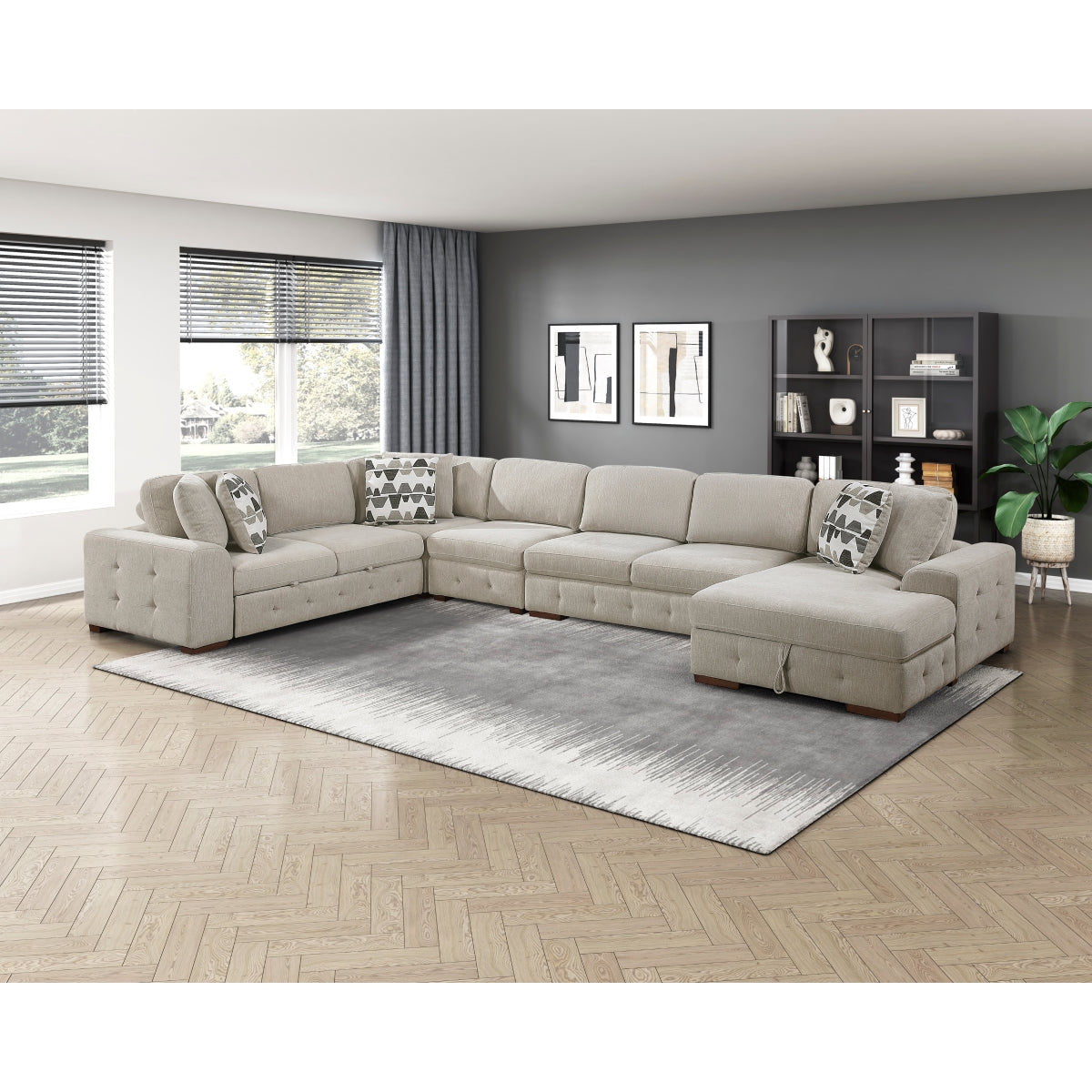 Raife 5-Piece Sectional with Right Chaise and Pull-out Bed