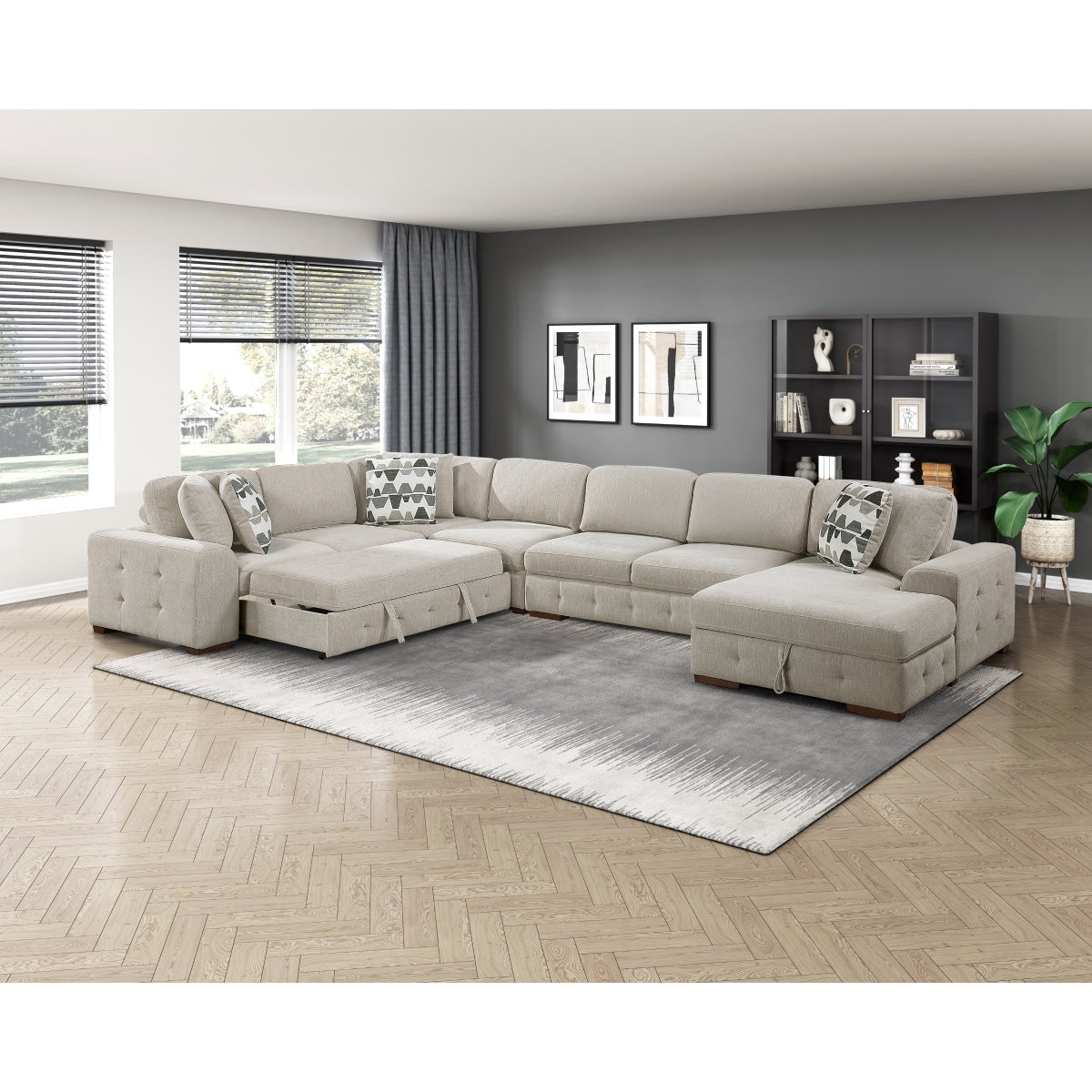 Raife 5-Piece Sectional with Right Chaise and Pull-out Bed