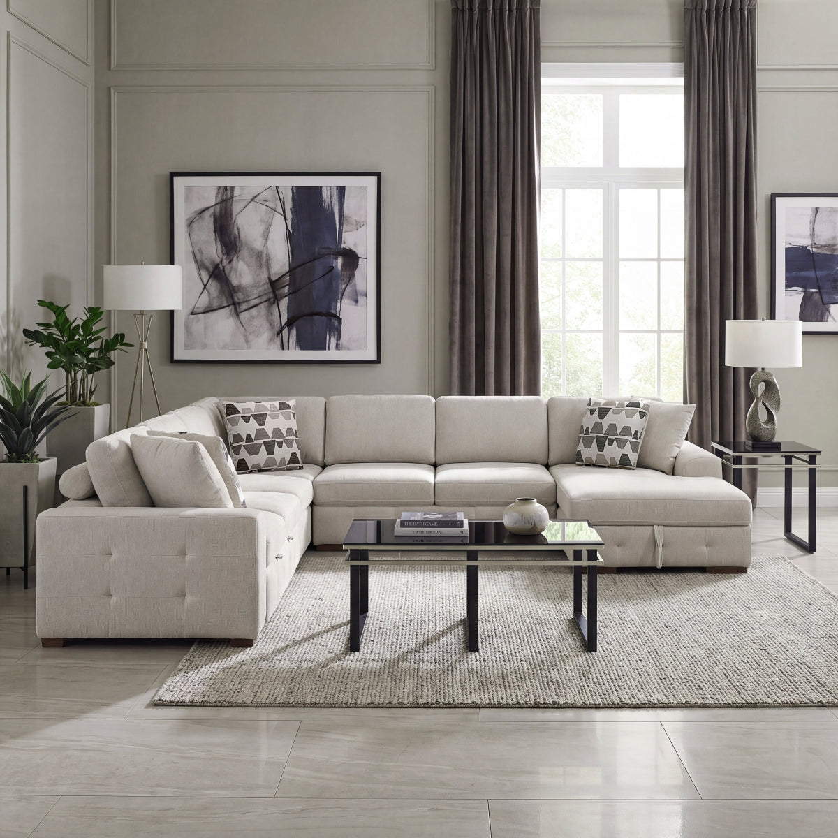 Raife 5-Piece Sectional with Right Chaise and Pull-out Bed