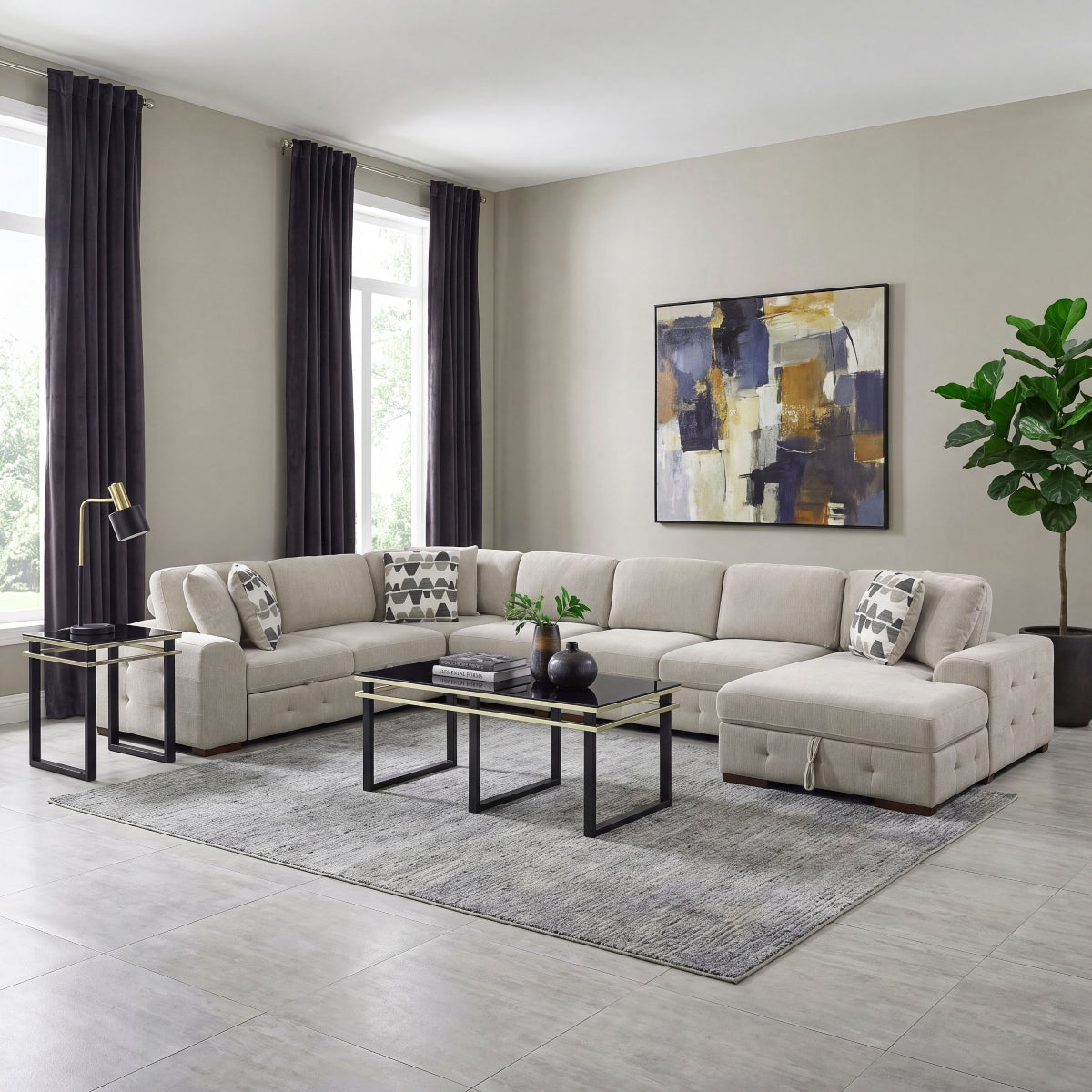 Raife 5-Piece Sectional with Right Chaise and Pull-out Bed