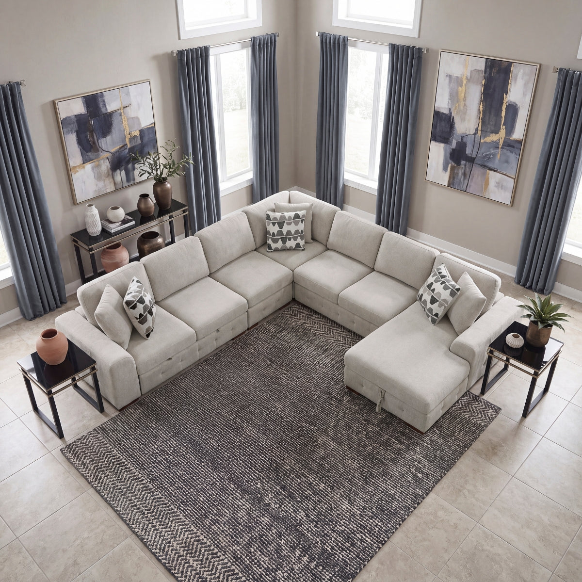 Raife 5-Piece Sectional with Right Chaise and Pull-out Bed