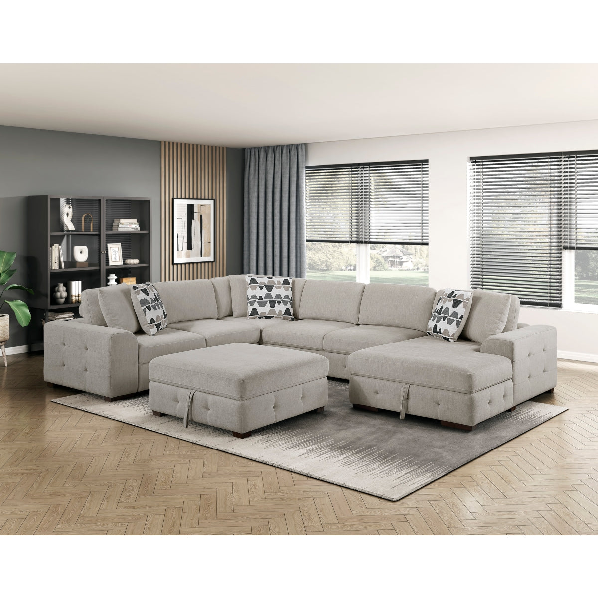 Raife 5-Piece Sectional with Right Chaise, Pull-out Bed and Ottoman