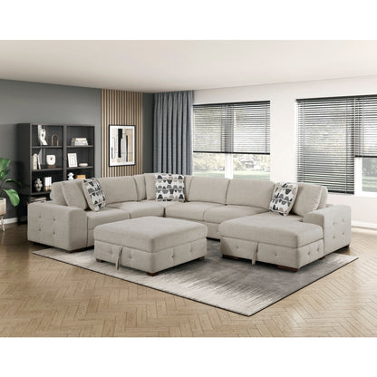 Raife 5-Piece Sectional with Right Chaise, Pull-out Bed and Ottoman