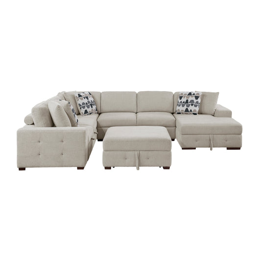 Raife 5-Piece Sectional with Right Chaise, Pull-out Bed and Ottoman