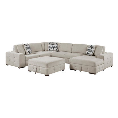 Raife 5-Piece Sectional with Right Chaise, Pull-out Bed and Ottoman