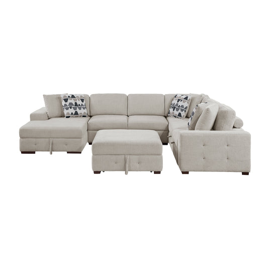 Raife 5-Piece Sectional with Left Chaise, Pull-out Bed and Ottoman