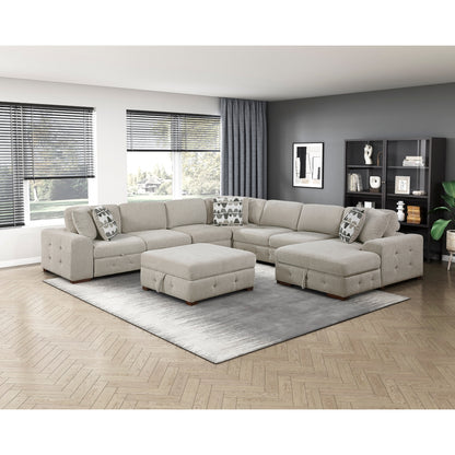 Raife 6-Piece Sectional with Right Chaise, Pull-out Bed and Ottoman