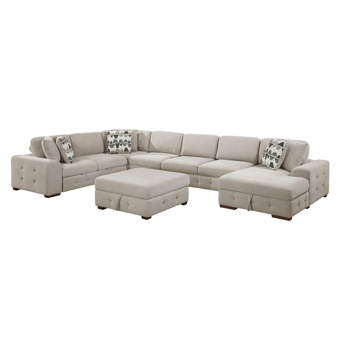 Raife 6-Piece Sectional with Right Chaise, Pull-out Bed and Ottoman