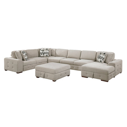 Raife 6-Piece Sectional with Right Chaise, Pull-out Bed and Ottoman