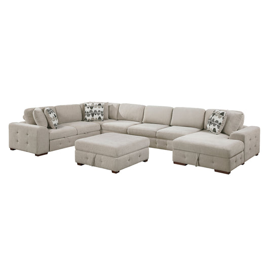 Raife 6-Piece Sectional with Right Chaise, Pull-out Bed and Ottoman